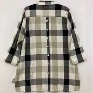 Toofan size XL Multi Plaid Cotton Gauzy Button Back High Low Top Relaxed